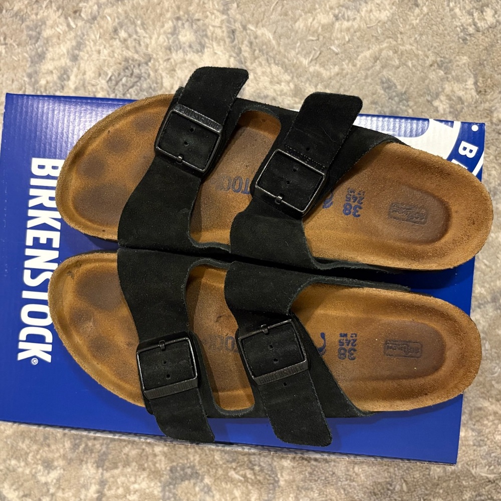 Birkenstock Black Arizona Suede Double-Buckle Sandals